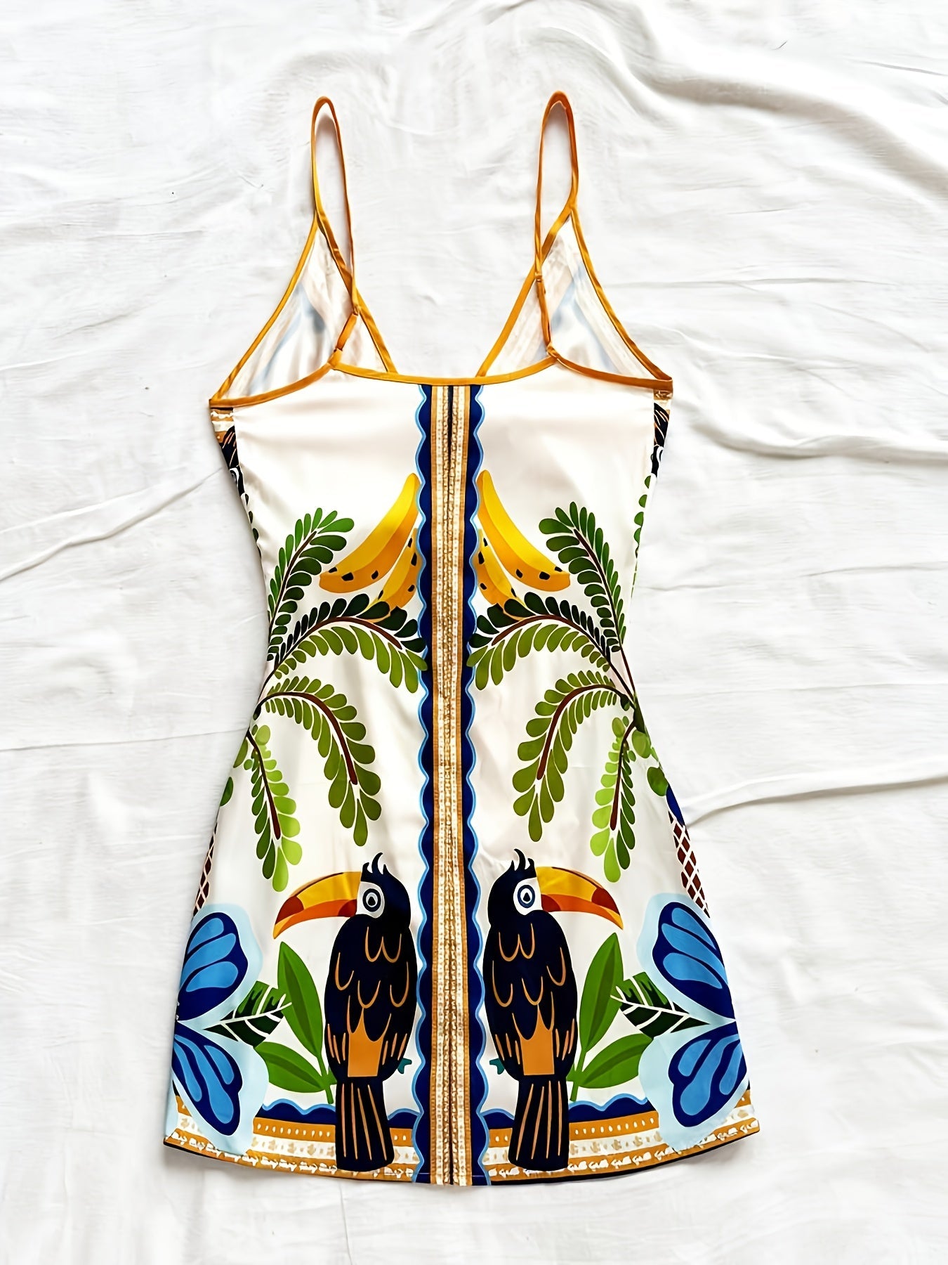Damen Wickelkleid Sommer Tropischer Print – Blumen & Papagei, V-Ausschnitt, Freizeit & Strand