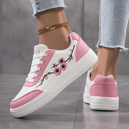 Damen Sneaker mit Blütenstickerei und modernem Streetstyle-Look – Freizeitschuhe für Alltag und Stadt