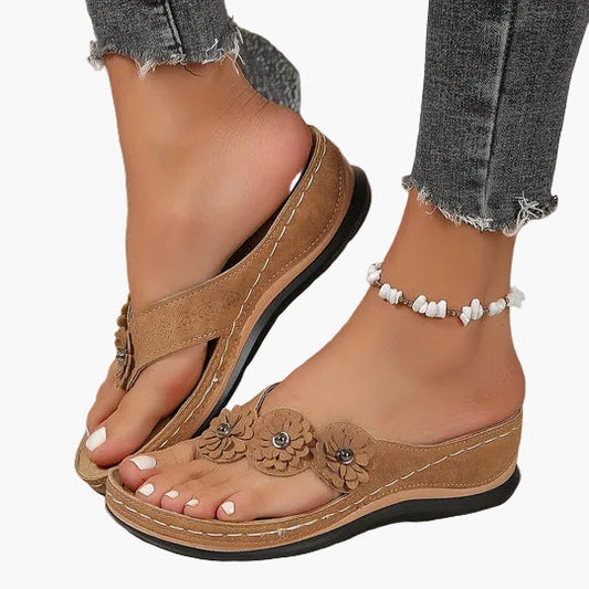 Dames comfortabele zomersandalen met bloemenapplicatie en sleehak – comfortabele vrijetijdsschoenen voor dagelijks gebruik & vakantie