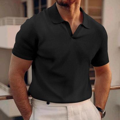 Duncan – Polo con escote en V y patrón de waffle para hombre