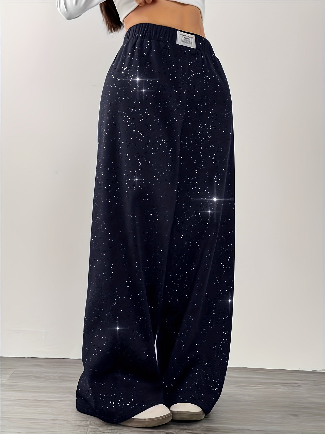 Damen Weite Freizeithose mit Galaxie-Print – Trendige Lounge Pants für Alltag und Freizeit