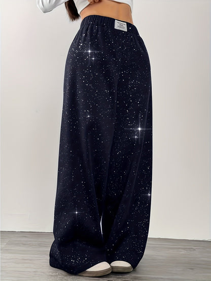 Damen Weite Freizeithose mit Galaxie-Print – Trendige Lounge Pants für Alltag und Freizeit