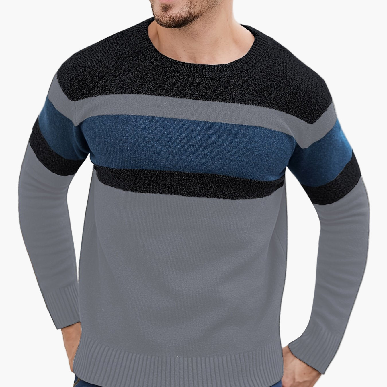 Jersey de punto para hombre con patrón de rayas – Jersey casual a la moda para otoño e invierno