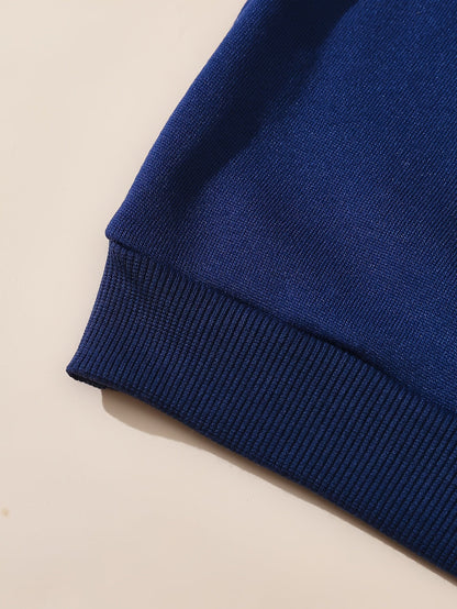 Mørkeblå pullover med New York-tekst, krave og knapper