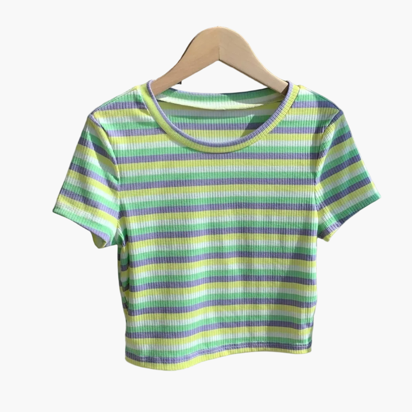 T-shirt donna a maniche corte in maglia a coste con motivo a righe retrò – tempo libero & estate