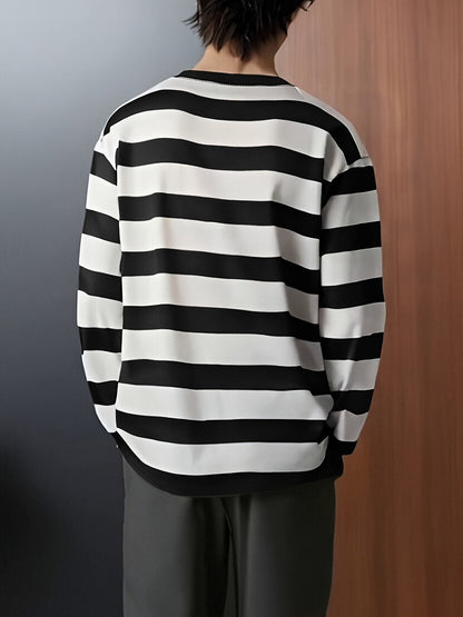 Langarmshirt gestreift Braun Schwarz Unisex Rundhals