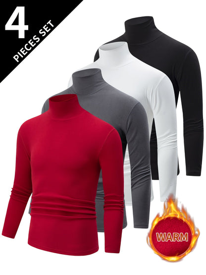 Rollkragen Langarmshirt 4er Set – Schwarz, Weiß, Grau, Hellblau