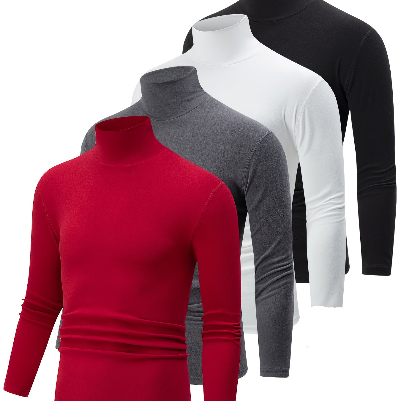 Rollkragen Langarmshirt 4er Set – Schwarz, Weiß, Grau, Hellblau