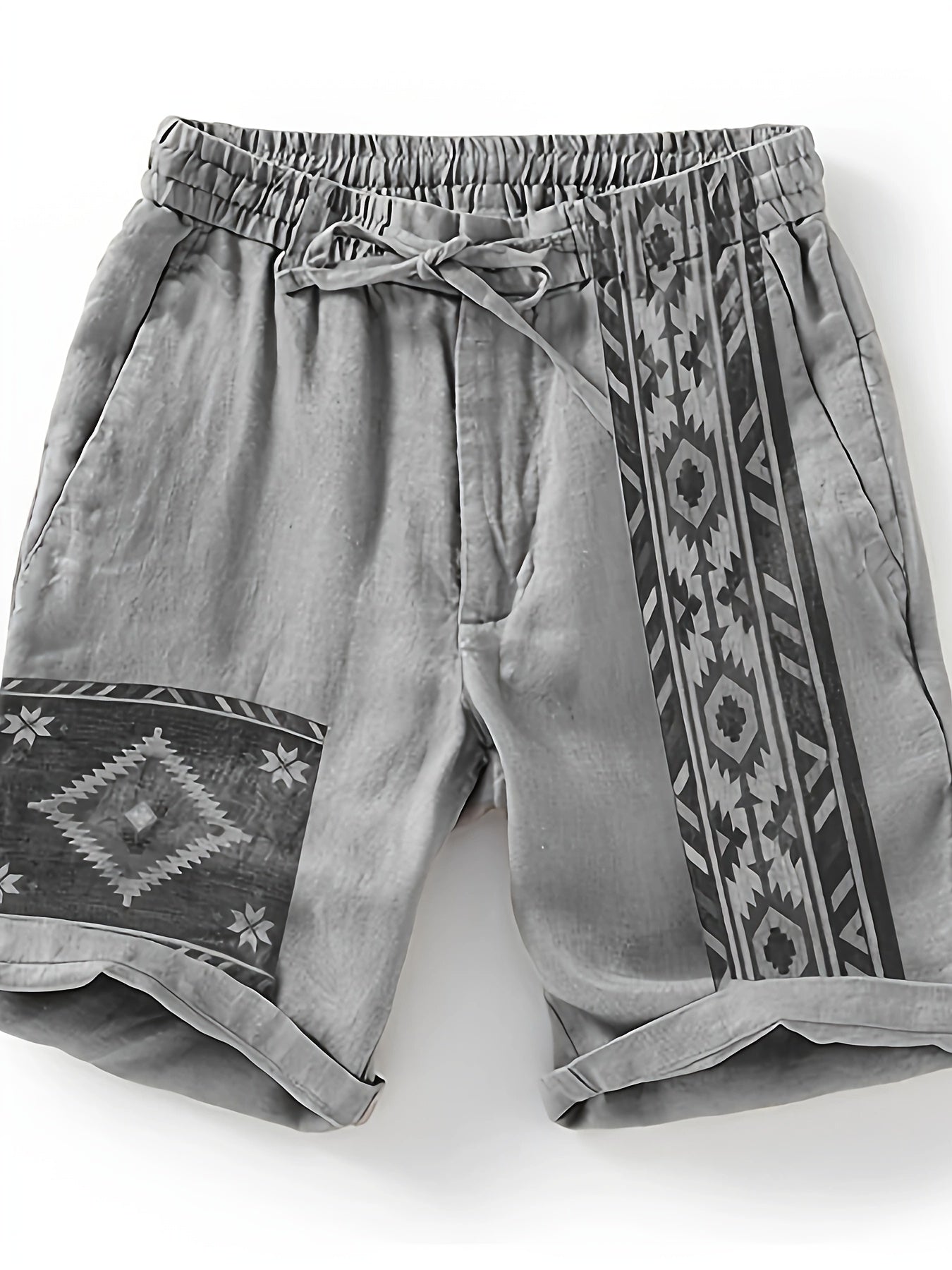 Shorts para hombre con estampado étnico y diseño geométrico – Shorts de ocio a la moda para verano y vacaciones