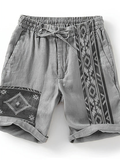 Shorts para hombre con estampado étnico y diseño geométrico – Shorts de ocio a la moda para verano y vacaciones