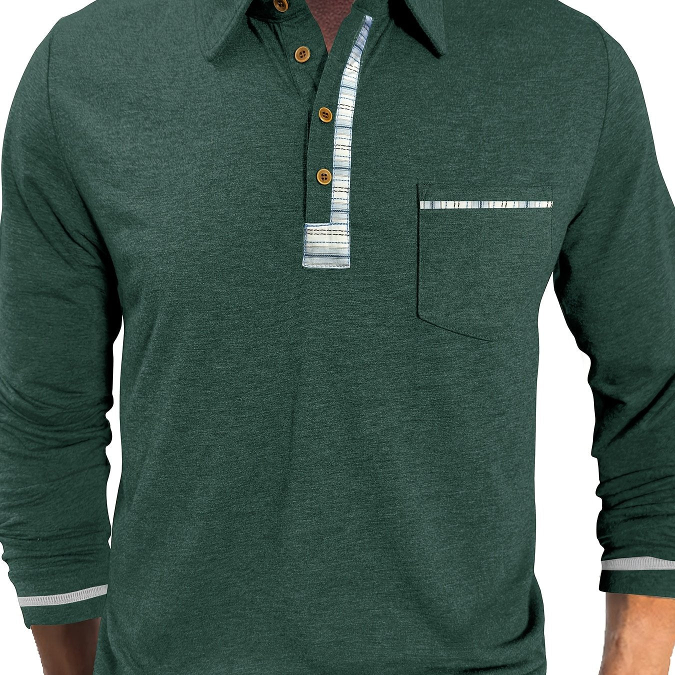 Herren Langarm Poloshirt mit Knopfleiste und Brusttasche