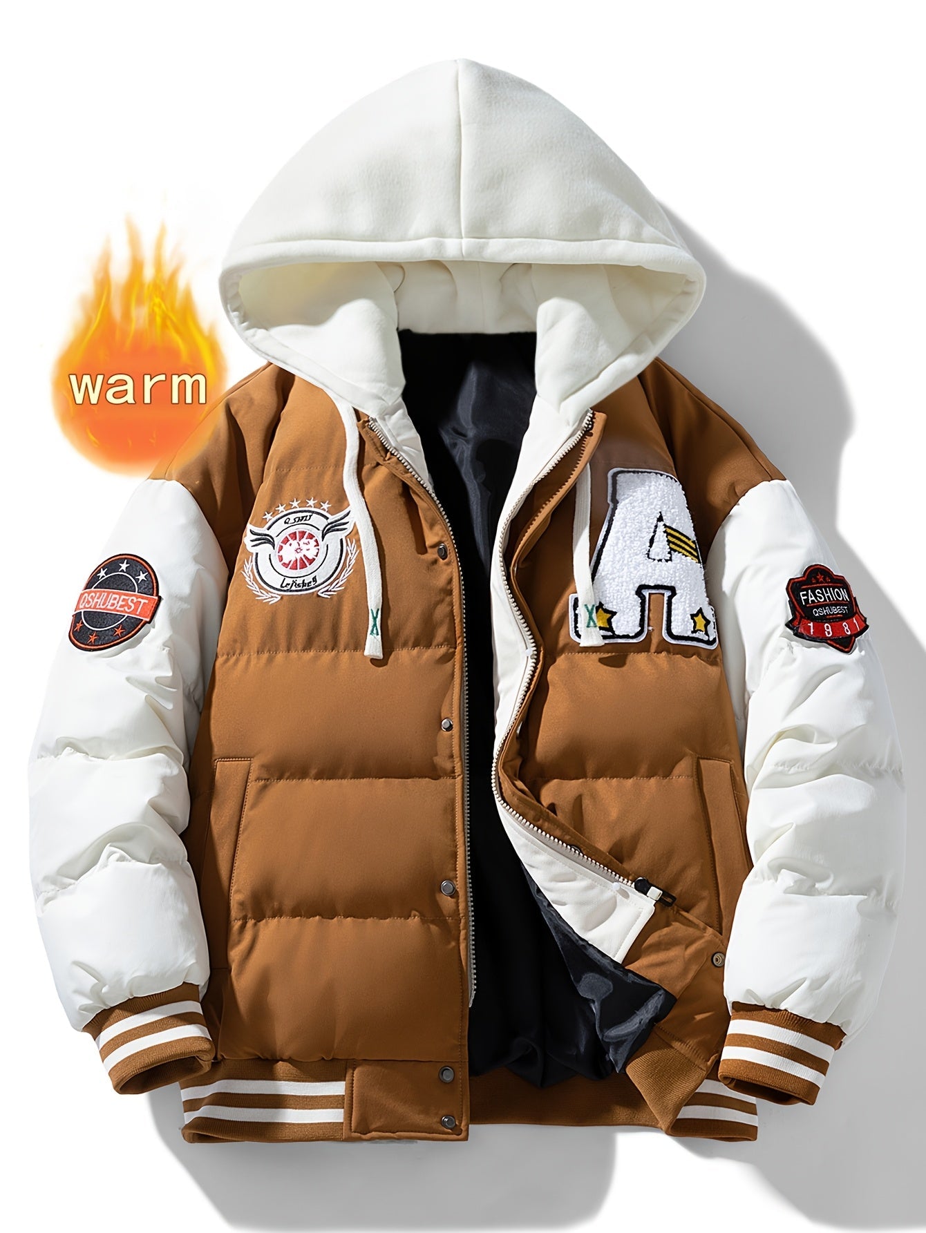 Steppjacke Herren Bomberjacke College-Stil Kapuze Grün