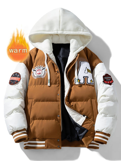 Steppjacke Herren Bomberjacke College-Stil Kapuze Grün