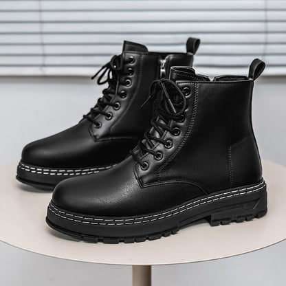 Schwarze Schnürstiefel Herren Robuste Sohle Weiße Naht