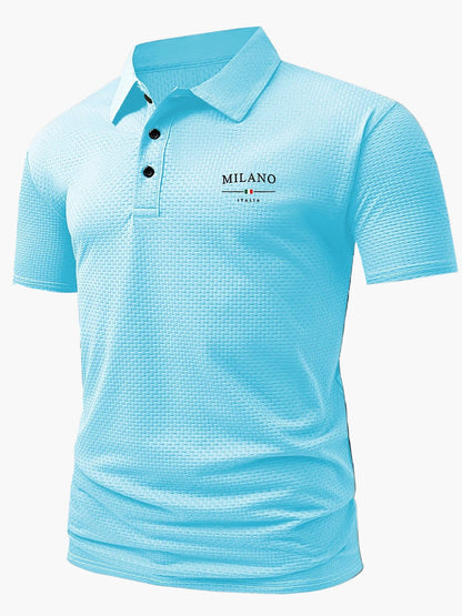Męska koszulka polo casual z geometrycznym wzorem i listwą na guziki – idealna na co dzień i czas wolny