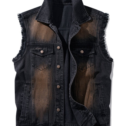 Jeansweste Herren Schwarz Used-Look Ärmellos