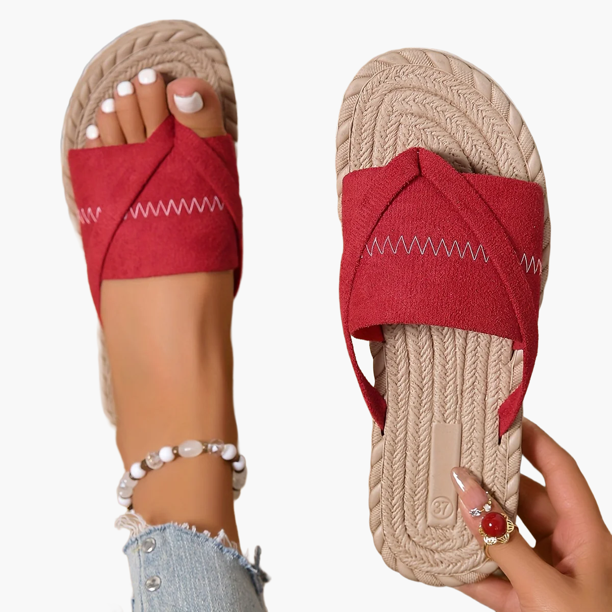 Dame sommer slip-on sandaler med krydsremme – Komfortable flade udendørs slides
