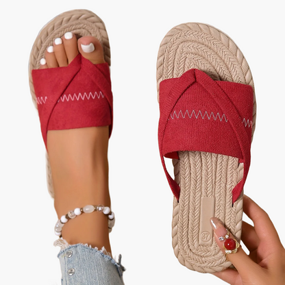 Dame sommer slip-on sandaler med krydsremme – Komfortable flade udendørs slides