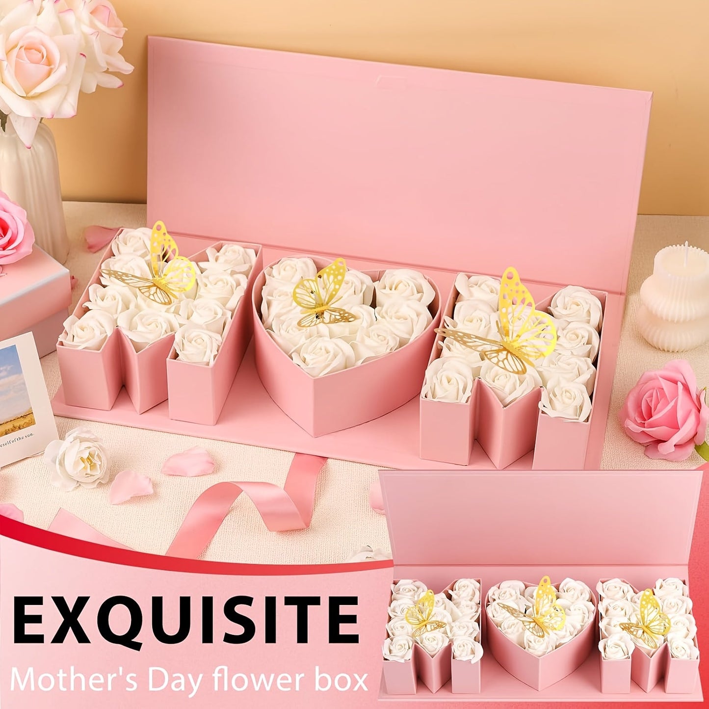 Geschenkbox für Frauen – Präsentationsbox in Buchstaben- und Herzform, stilvolles Geschenk für Muttertag oder besondere Anlässe