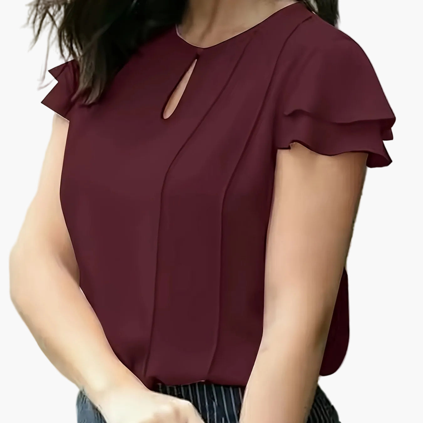 Dames elegante blouse met ruches voor kantoor en vrije tijd – korte mouwen, modern, ideaal om uit te gaan