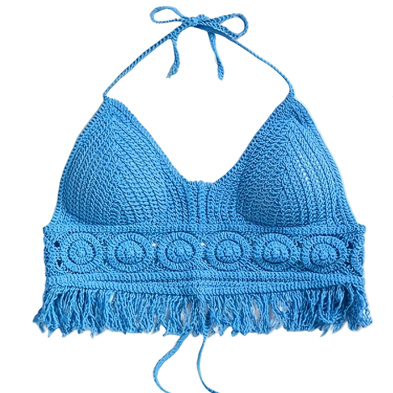 Dame Boho heklet haltertopp med frynser – moteriktig sommertopp for festivaler og strand
