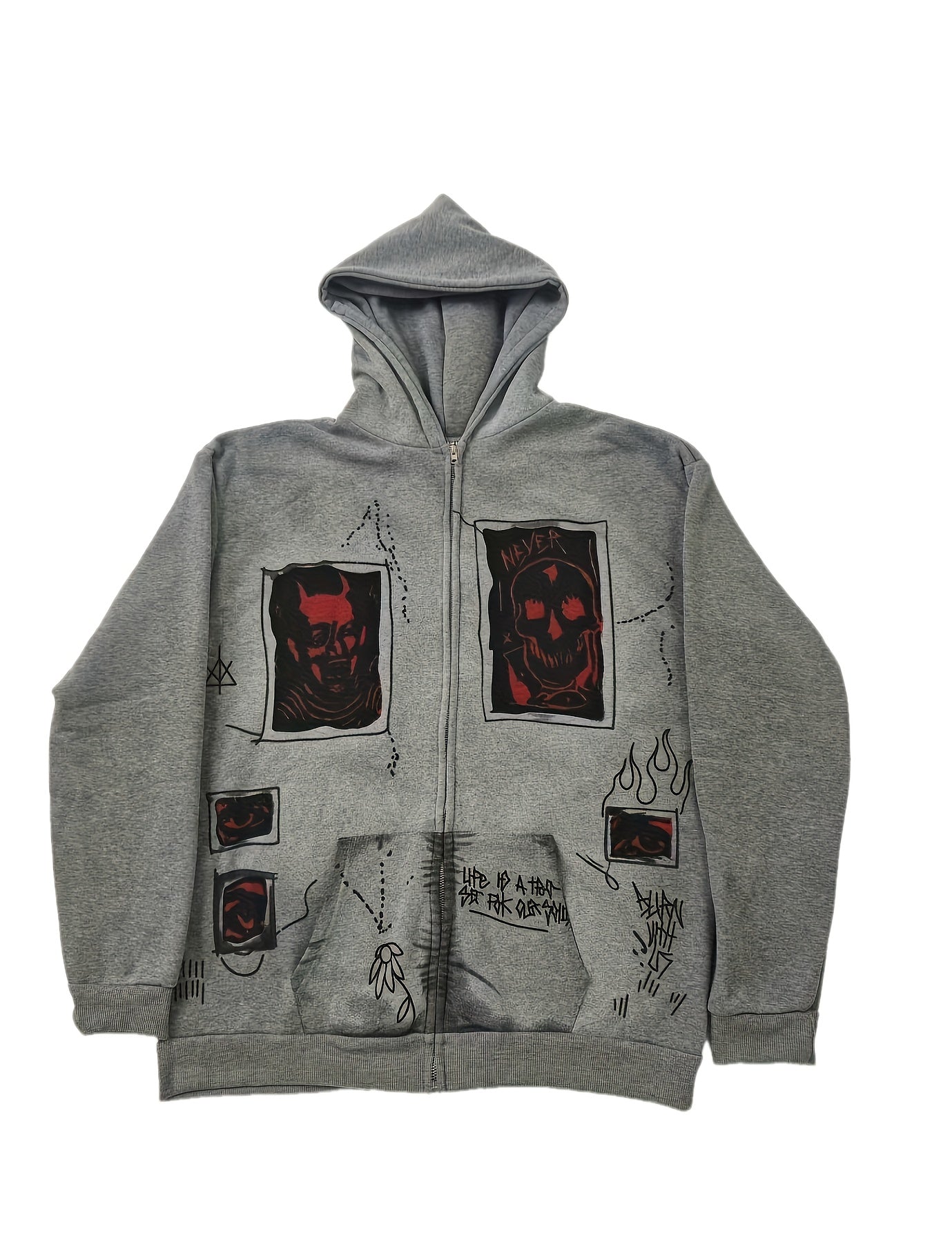 Hoodie mit Reißverschluss und Grafikprints, Grau