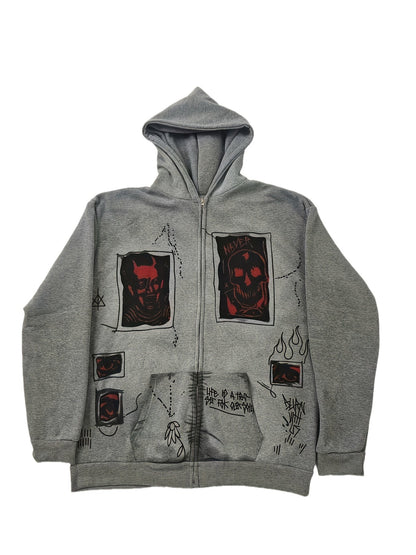 Hoodie mit Reißverschluss und Grafikprints, Grau