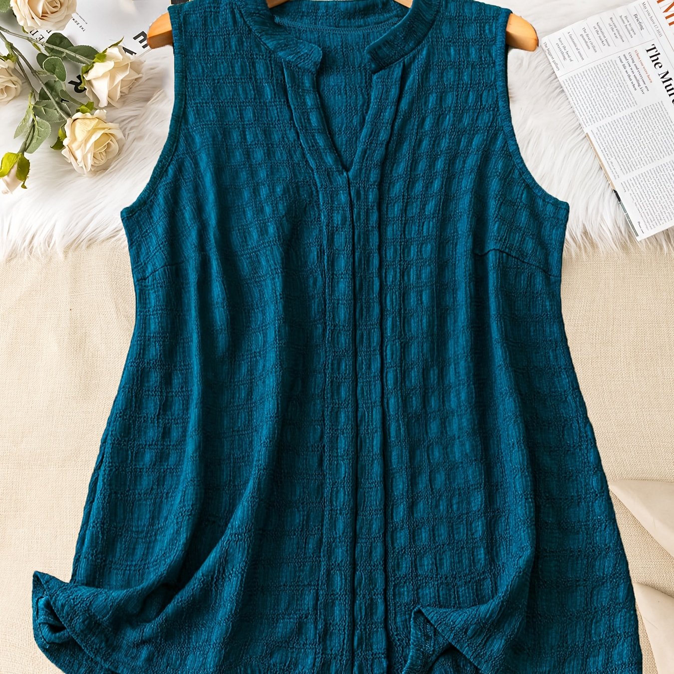 Damen Ärmellose Tunika Bluse mit V-Ausschnitt – Eleganter Freizeit-Look für Alltag und Büro