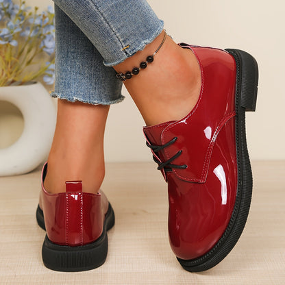 Damen Glanz-Schnürschuhe mit dicker Sohle Rot