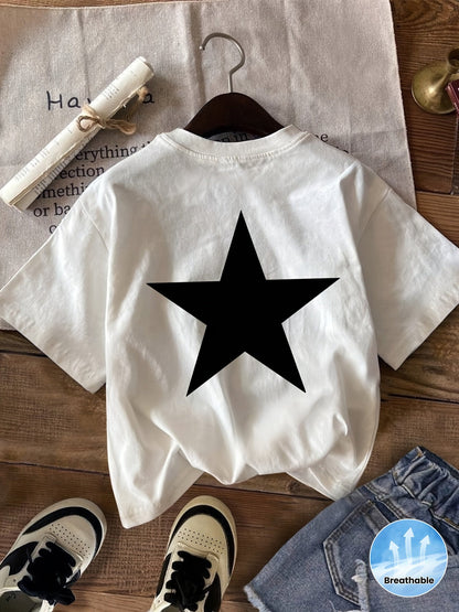 T-shirt femme avec grand imprimé étoile, style sportif, respirant, printemps/été