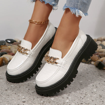 Mocassino chunky da donna con decorazione a catena – Scarpe slip-on alla moda per tutti i giorni e ufficio