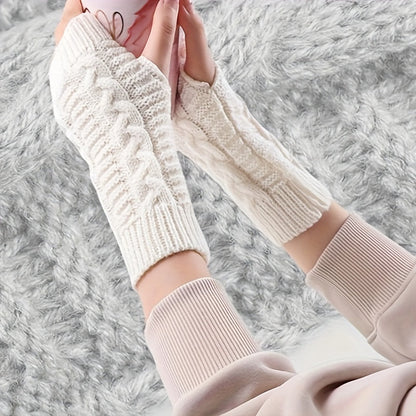 Gestrickte fingerlose Handschuhe – Armstulpen mit Zopfmuster in verschiedenen Farben