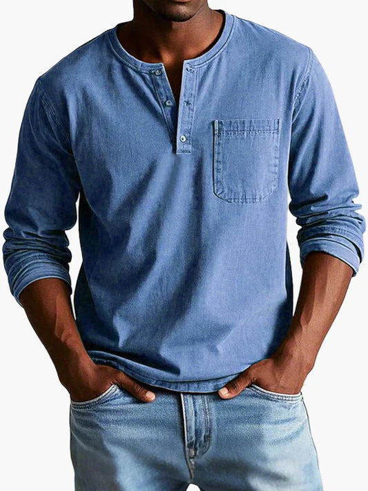 Camiseta de manga larga estilo Henley para hombre – Prenda atemporal para ocio y uso diario
