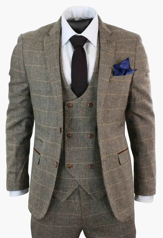 Conjunto de traje triple con doble botonadura para hombre – Estilo británico clásico para bodas, negocios y galas