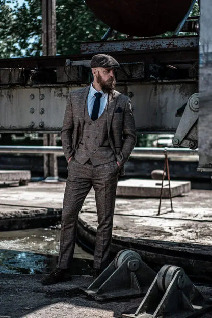 Conjunto de traje triple con doble botonadura para hombre – Estilo británico clásico para bodas, negocios y galas