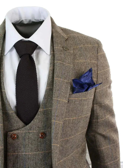 Conjunto de traje triple con doble botonadura para hombre – Estilo británico clásico para bodas, negocios y galas