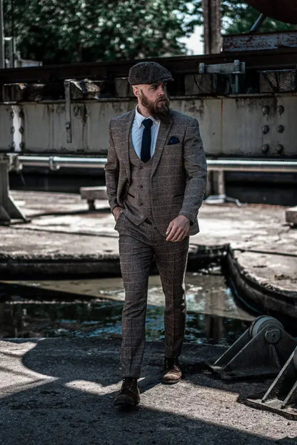 Conjunto de traje triple con doble botonadura para hombre – Estilo británico clásico para bodas, negocios y galas