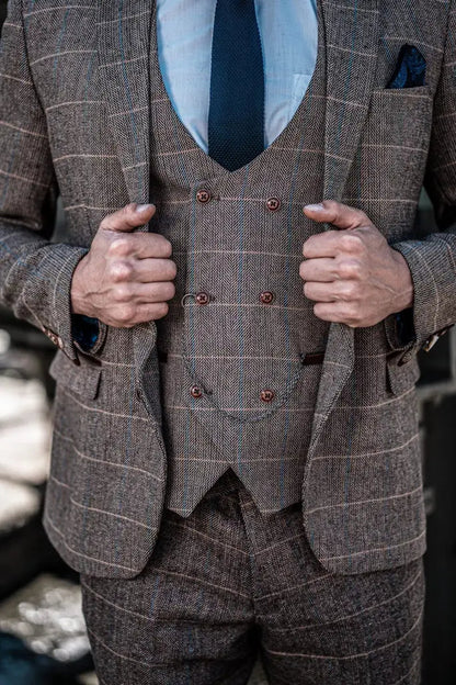 Conjunto de traje triple con doble botonadura para hombre – Estilo británico clásico para bodas, negocios y galas