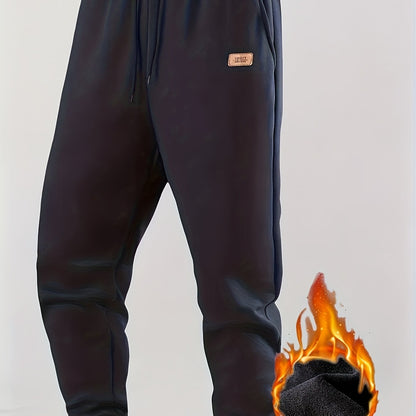 Herren Warme Jogginghose mit Fleecefutter, Kordelzug, Schwarz