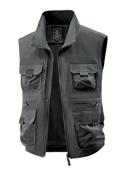 Herren Outdoor Utility-vest med flere lommer, fritidsvest for fiske, fotturer og fotografering