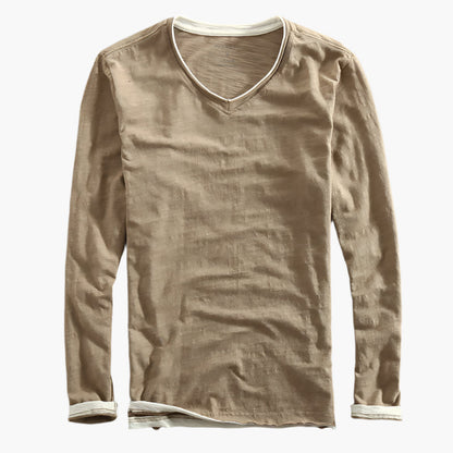 Maglia a maniche lunghe da uomo con effetto a strati e scollo a V – Maglia casual moderna per tutti i giorni