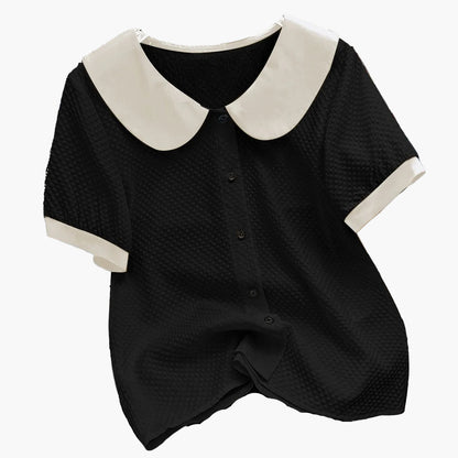 Dam Elegant blus med kontrastkrage och knappslå – Klassisk för kontor och vardag