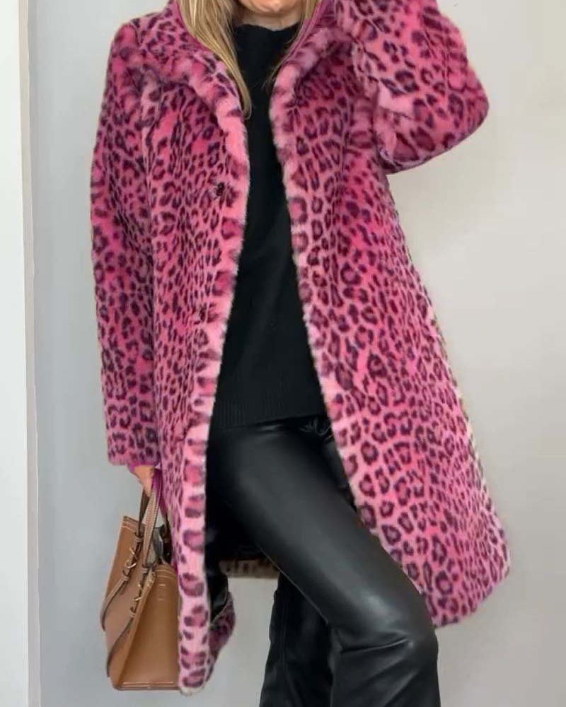 Lysandra | Lange damesmantel met luipaardprint