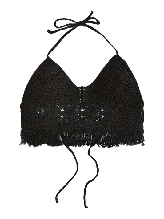 Dame Boho Hæklet Halter Top – Festival & Strand Bralette i Vintage-stil
