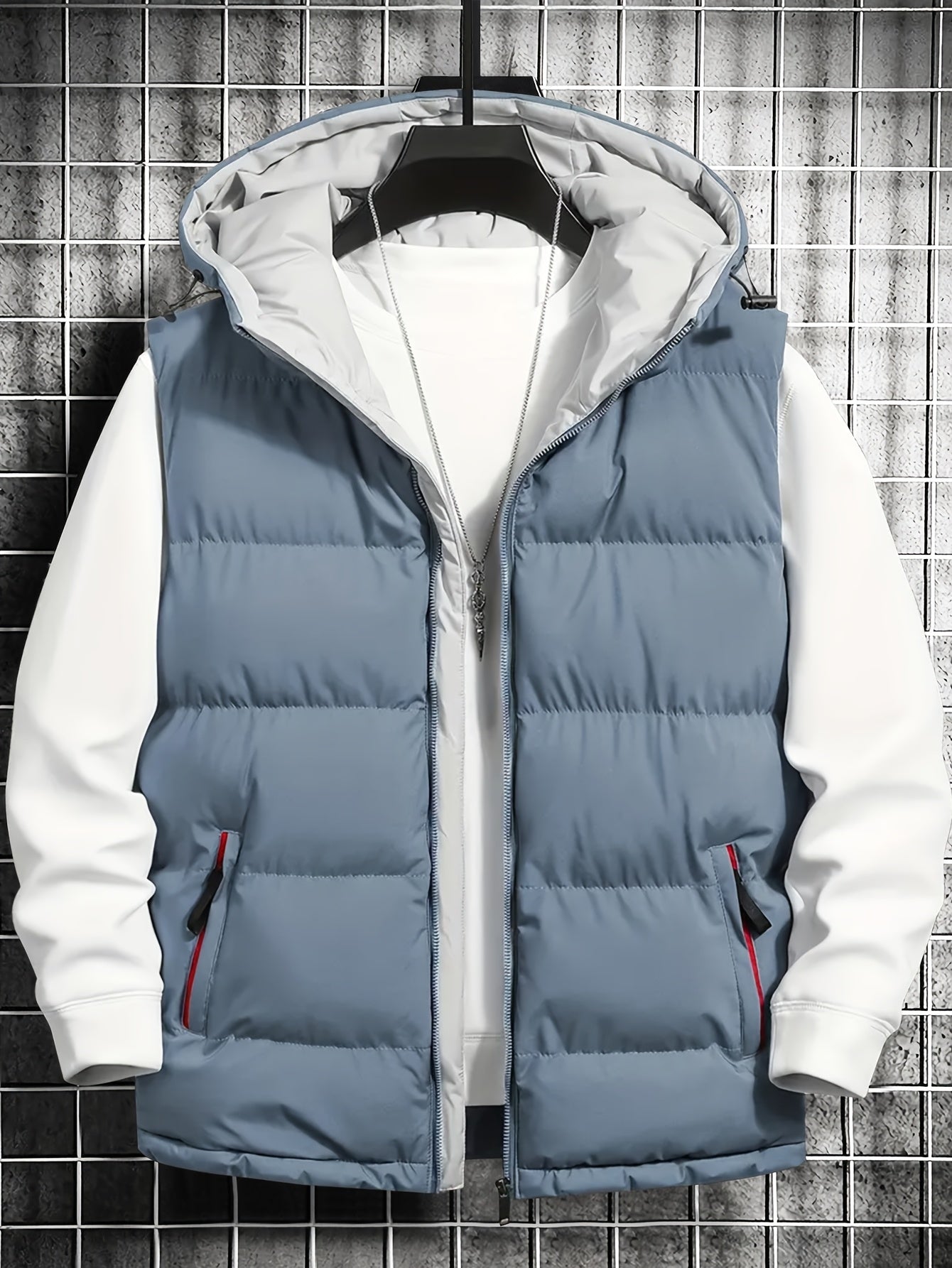 Herren Puffer-Weste mit Kapuze, gesteppt, schwarz