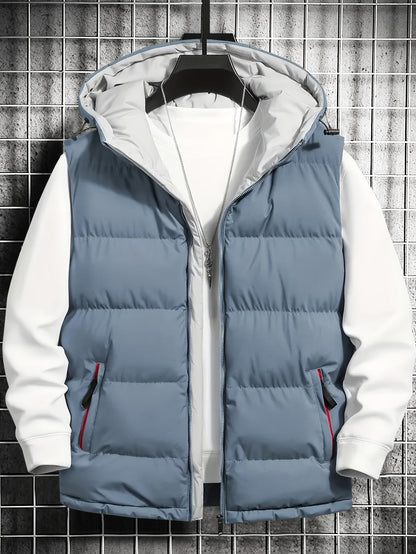 Herren Puffer-Weste mit Kapuze, gesteppt, schwarz
