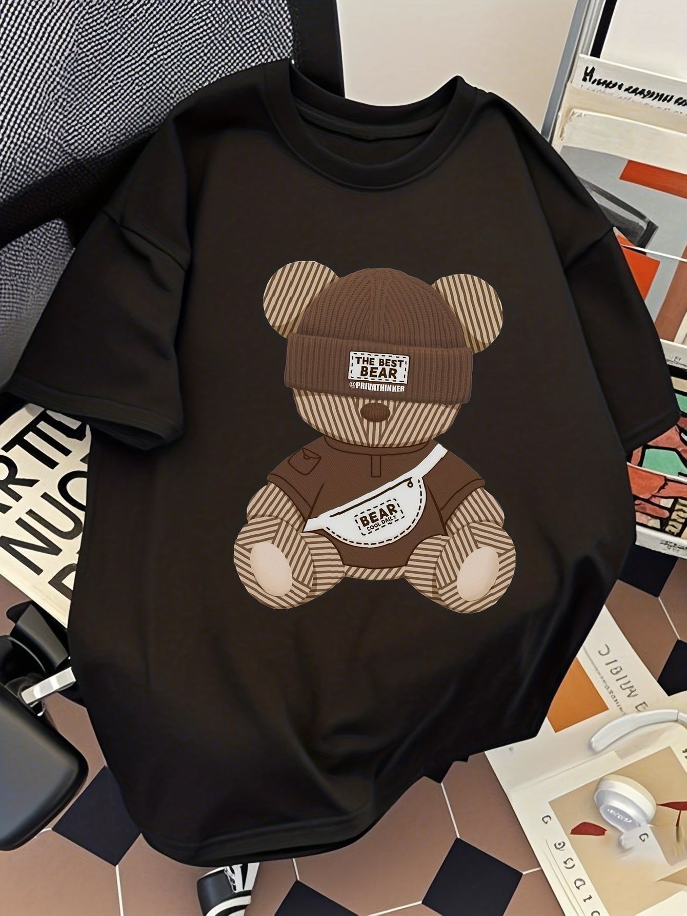 Camiseta urbana para hombre con estampado de oso y diseño urbano – Camiseta moderna para tiempo libre