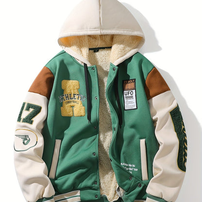 Unisex College Jacke Winter Grün Beige Braun mit Kapuze und Sherpa-Futter