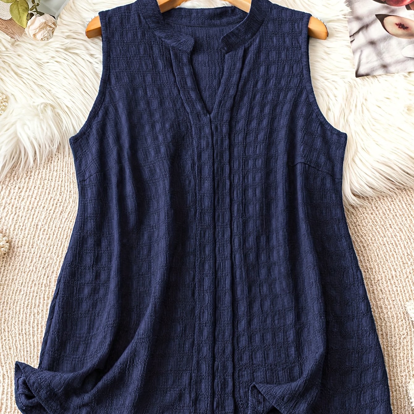 Damen Ärmellose Tunika Bluse mit V-Ausschnitt – Eleganter Freizeit-Look für Alltag und Büro
