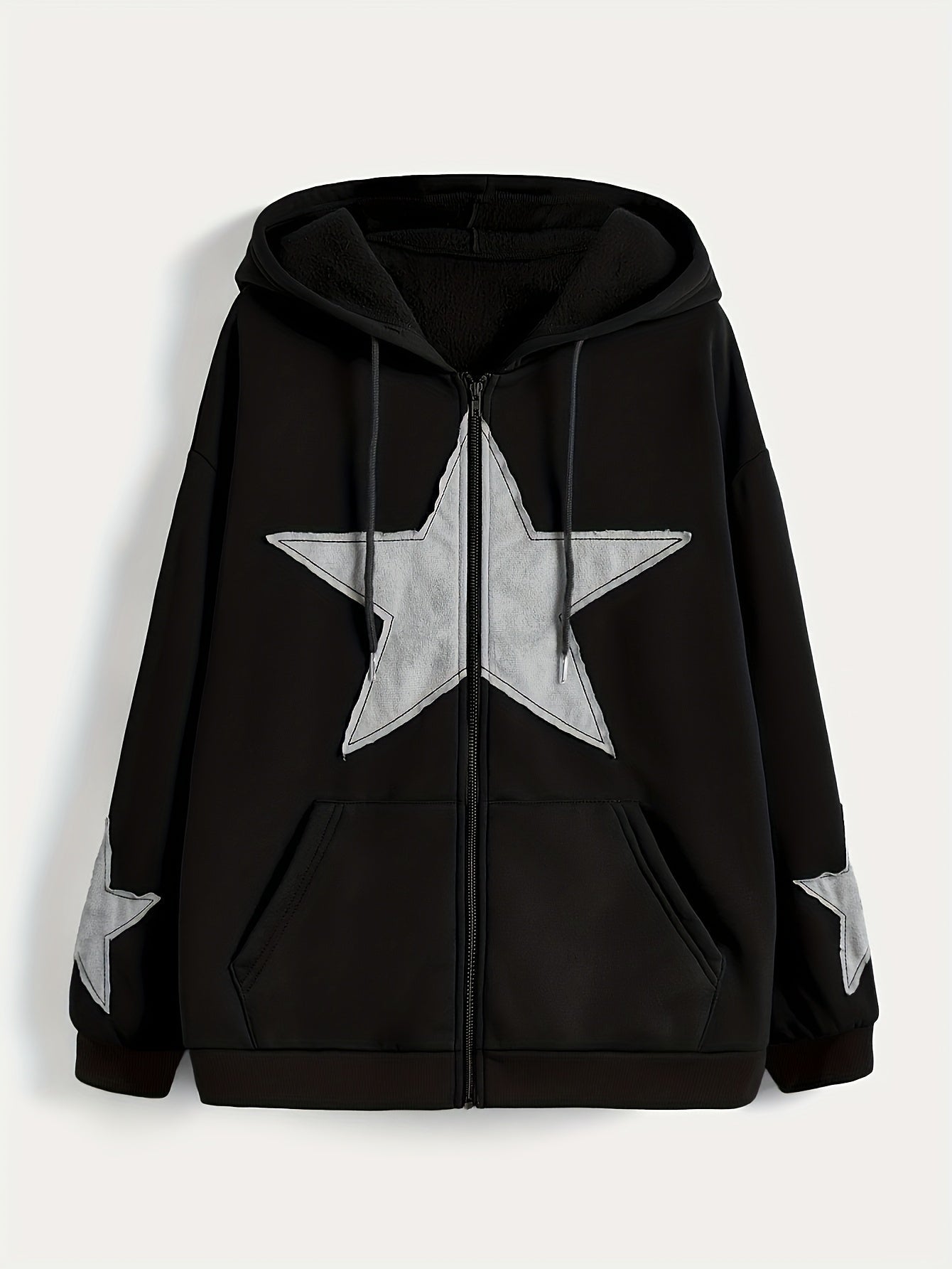 Kapuzenjacke mit Reißverschluss und Sternapplikationen – Lässiger Unisex Hoodie
